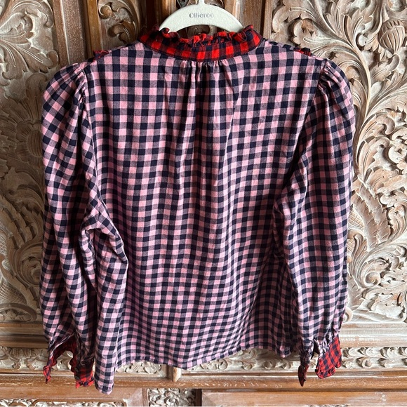 Red and Pink Checkered Ruffle Blouse - Picture 4 of 5